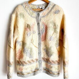 Liz Claiborne Wool Mohair Blend Pastel Floral Cardigan S